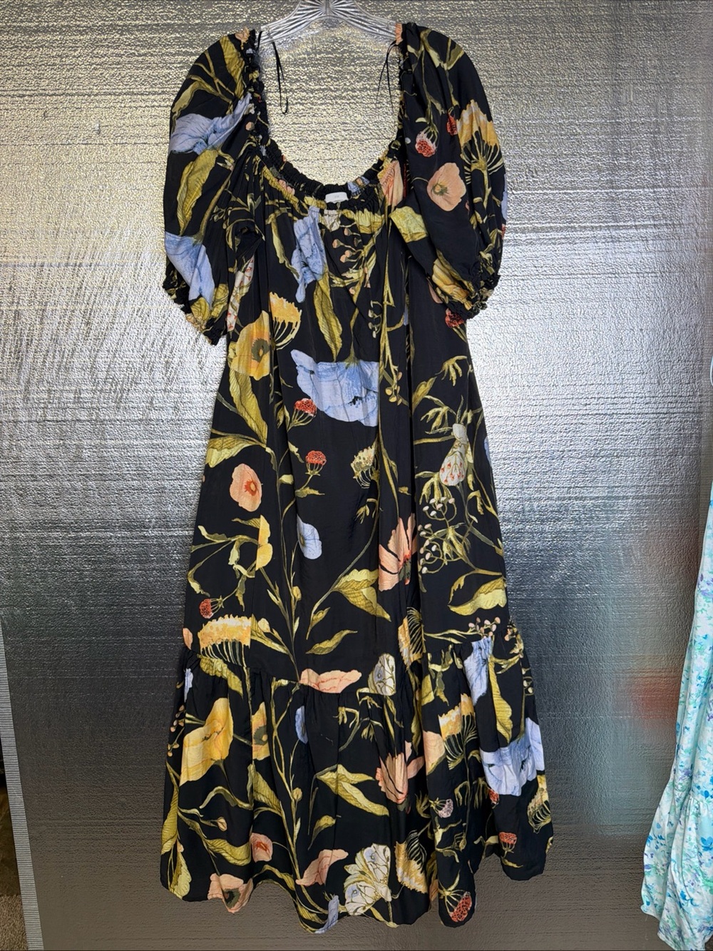 H&M Black with Floral-Print Maxi Dress